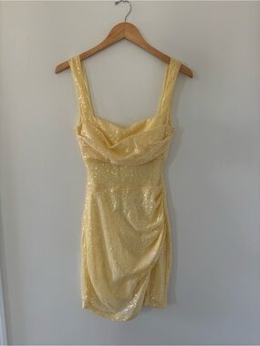 Windsor Yellow Sequin Square Neck Dress Size S